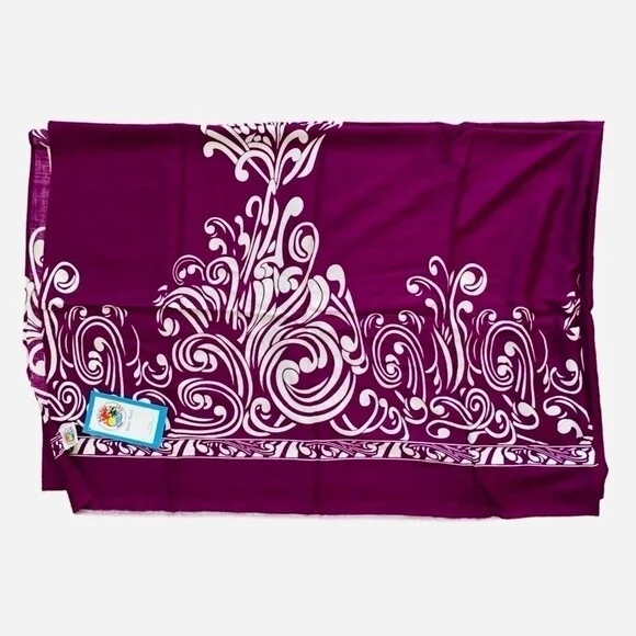 Makai Beach Hawaiian Purple Floral Rayon Scarf Wrap Sarong 64"x46" Shawl NWT - Picture 5 of 7